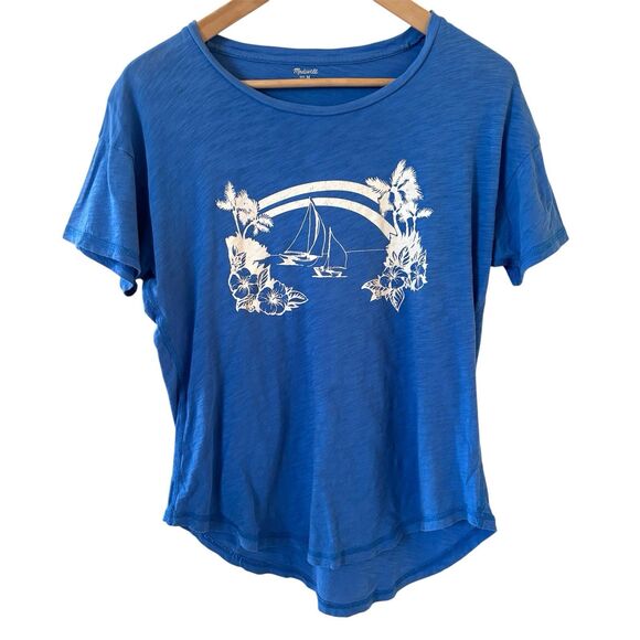 Madewell Tops - Madewell Womens Tropical Crewneck Tee Blue Size Medium Ocean Travel Resort Soft